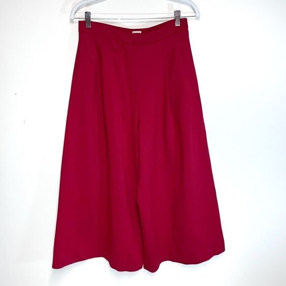 I’m Isola Marras Luxurious Italian Designer Red Wide Leg Crop Trouser Pants Sz M - Picture 1 of 7